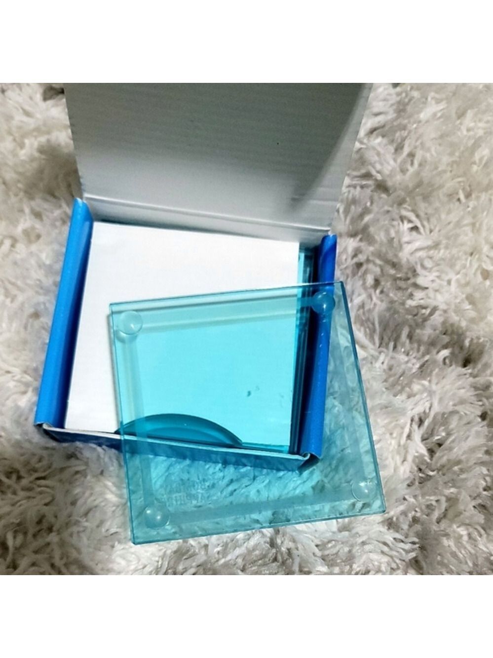 Vintage Bombay Sapphire 4-Piece Square Turquoise Glass Coasters Set
